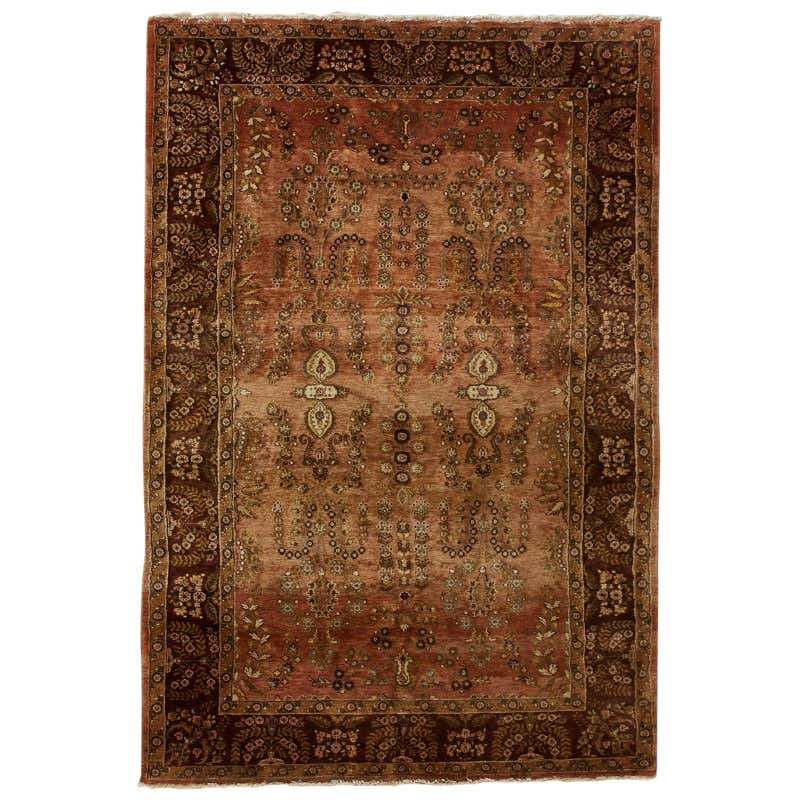 Vintage Indo Persian Kashan Design Rug Carpet
