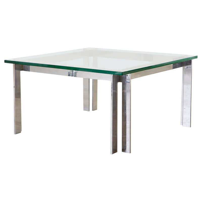 Milo Baughman Style Chrome and Glass Square Cocktail Table