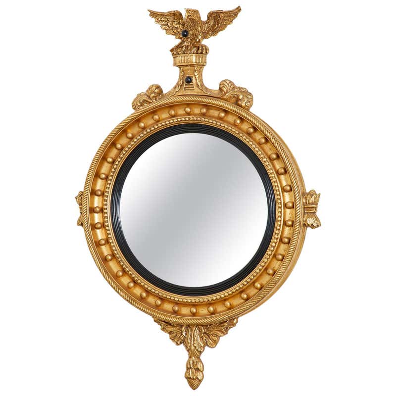 English Regency Style Giltwood Convex Girandole Mirror