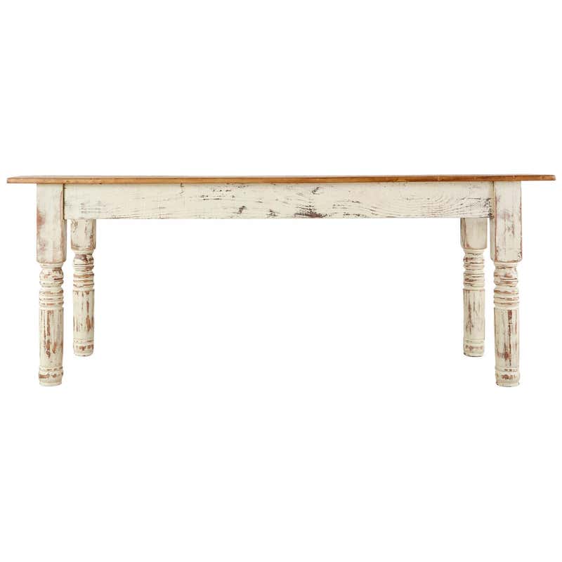 Rustic American Cream Painted Pine Farmhouse Dining Table