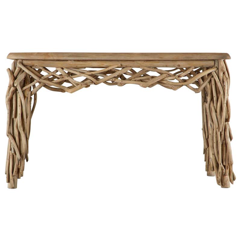 Organic Modern Teak Driftwood Console Sofa Table