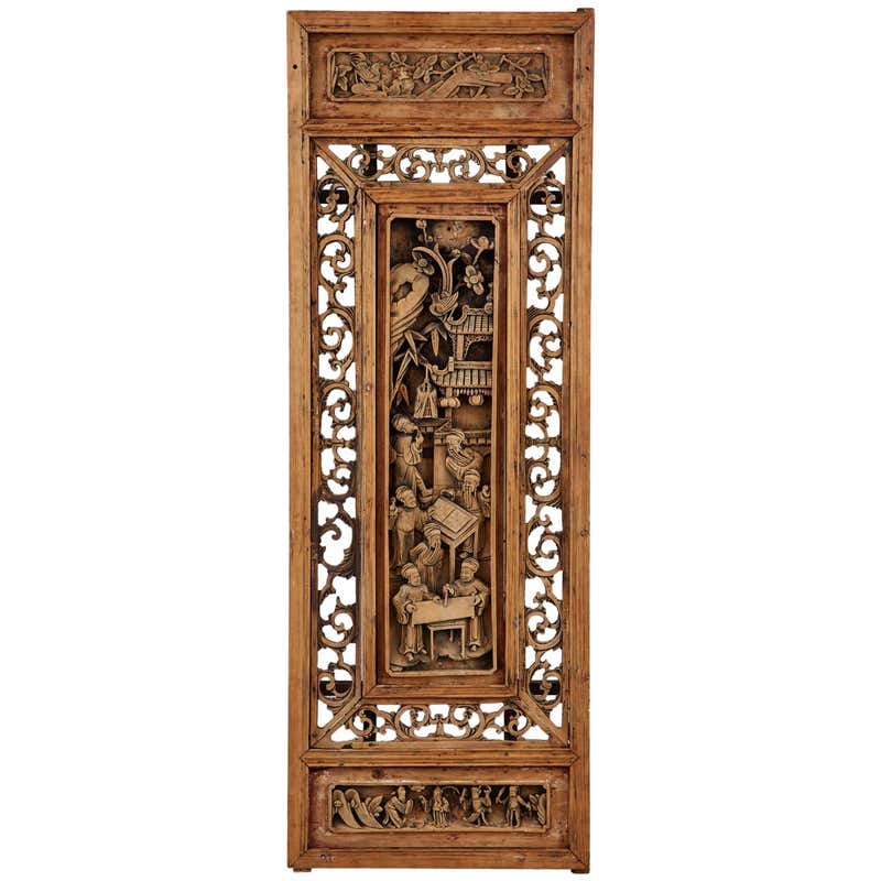 Chinese Qing Style Relief Carved Window Panel