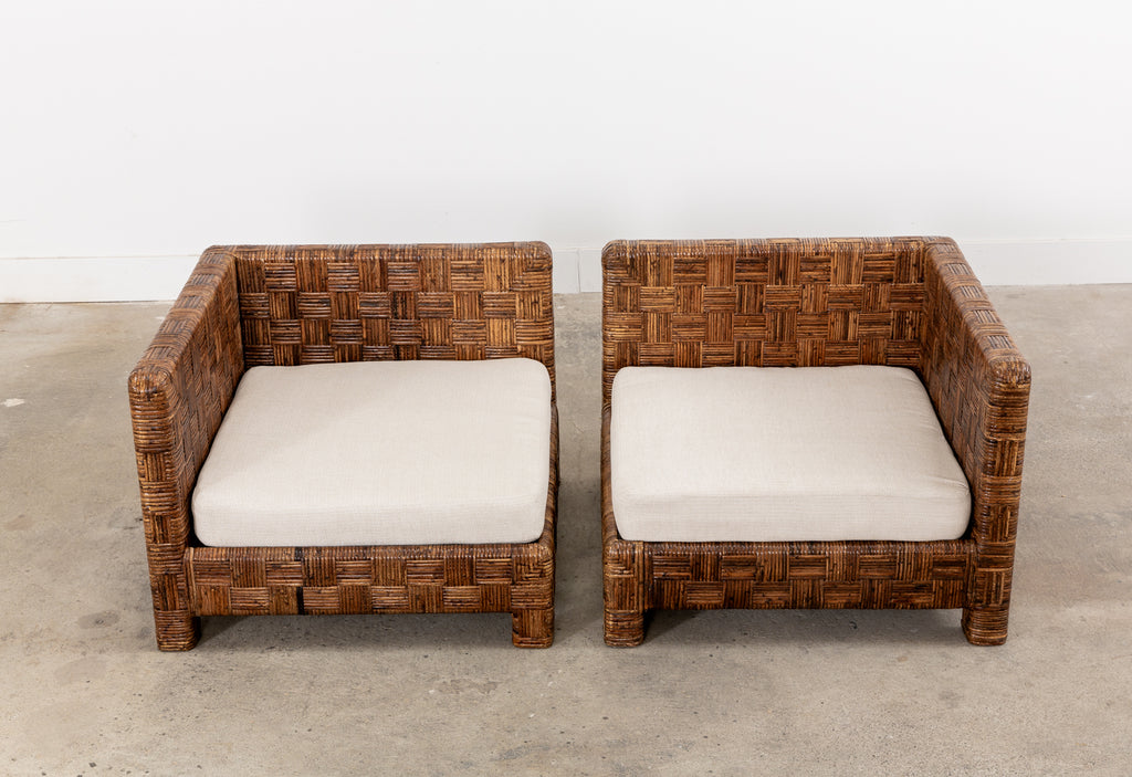 Billy Baldwin Style Two Part Cane Basketweave Parsons Sofa Settee