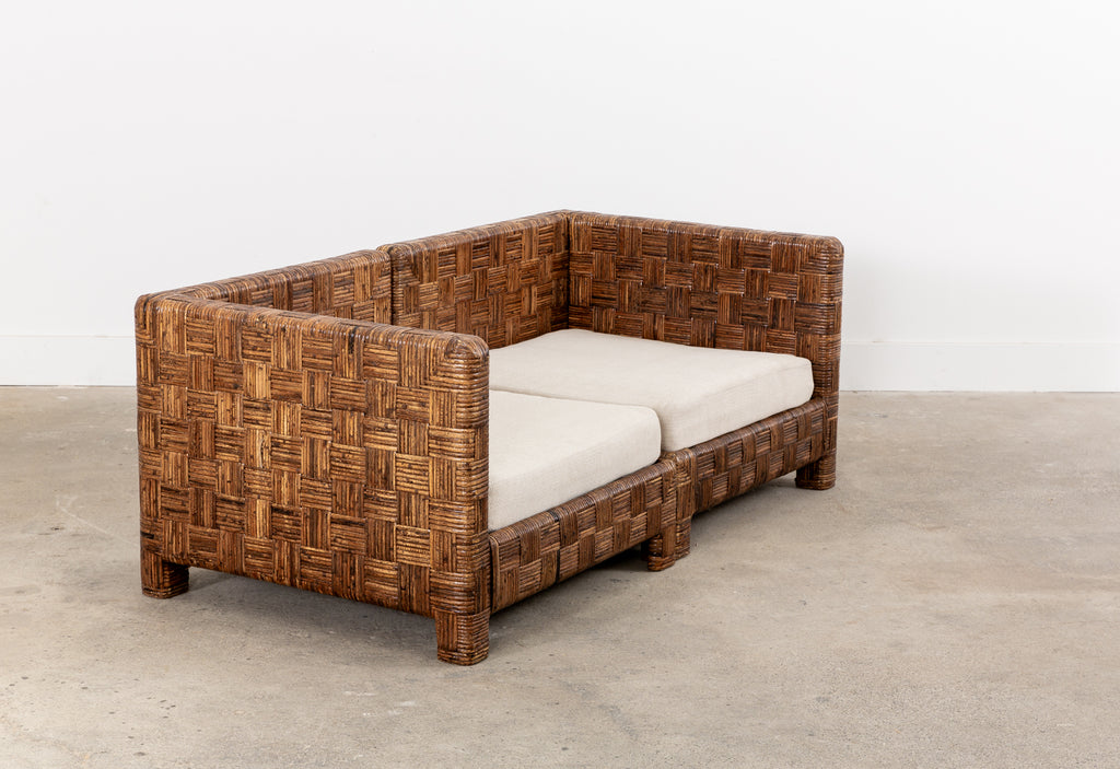 Billy Baldwin Style Two Part Cane Basketweave Parsons Sofa Settee