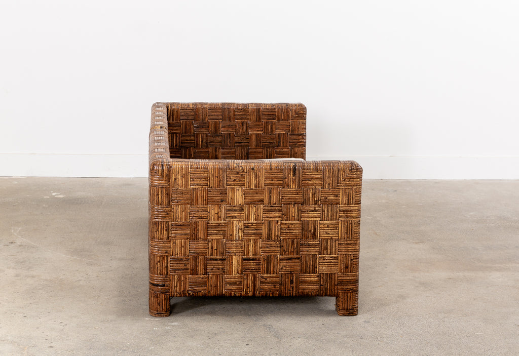 Billy Baldwin Style Two Part Cane Basketweave Parsons Sofa Settee