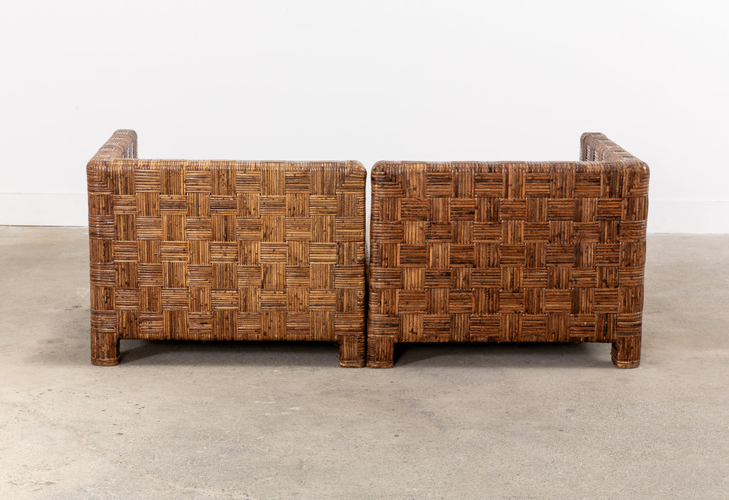 Billy Baldwin Style Two Part Cane Basketweave Parsons Sofa Settee