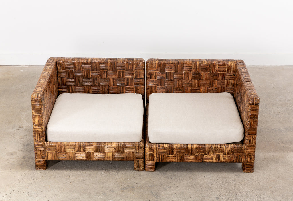 Billy Baldwin Style Two Part Cane Basketweave Parsons Sofa Settee