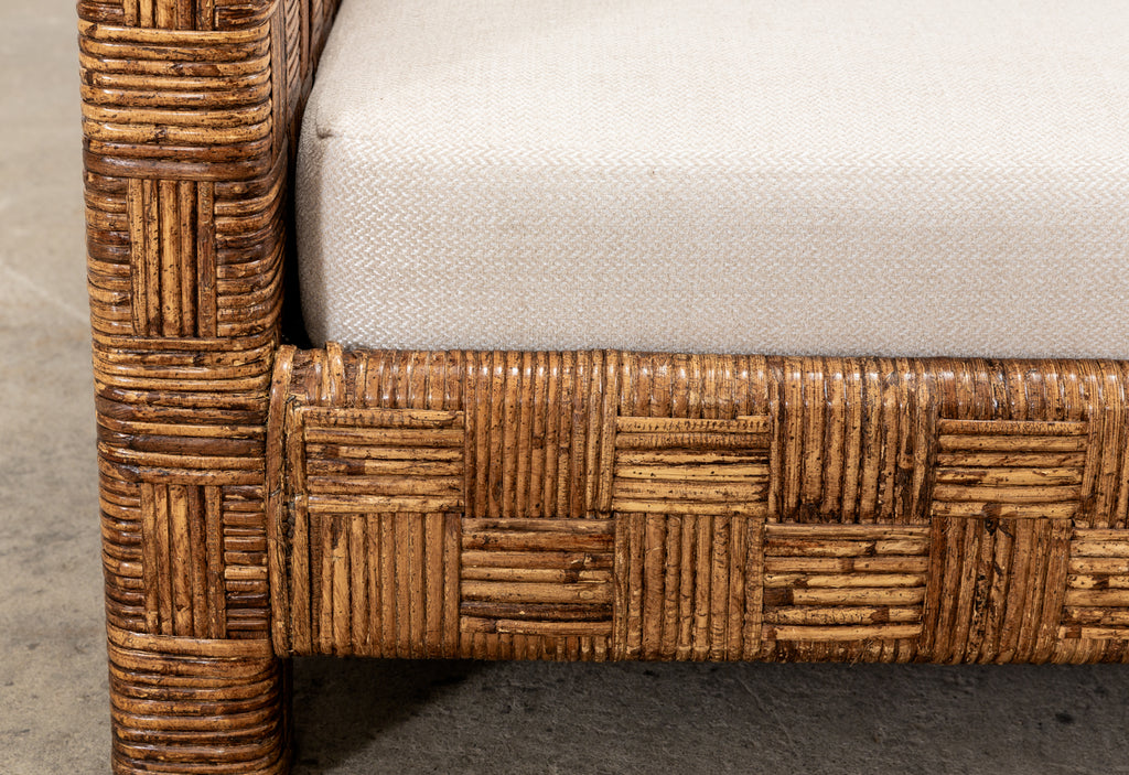 Billy Baldwin Style Two Part Cane Basketweave Parsons Sofa Settee