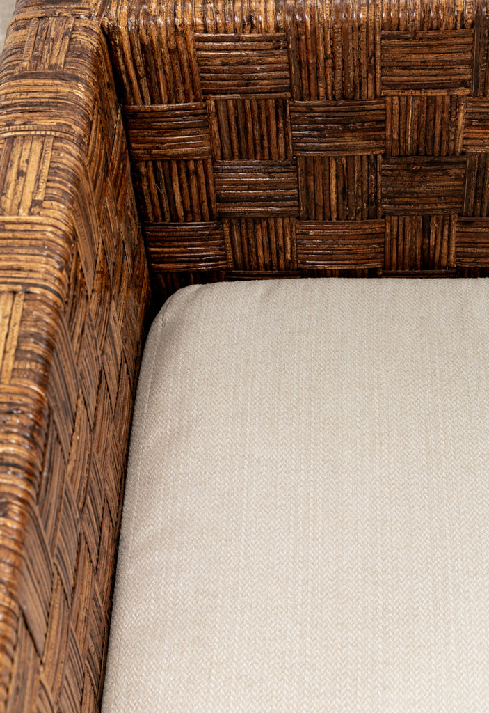 Billy Baldwin Style Two Part Cane Basketweave Parsons Sofa Settee