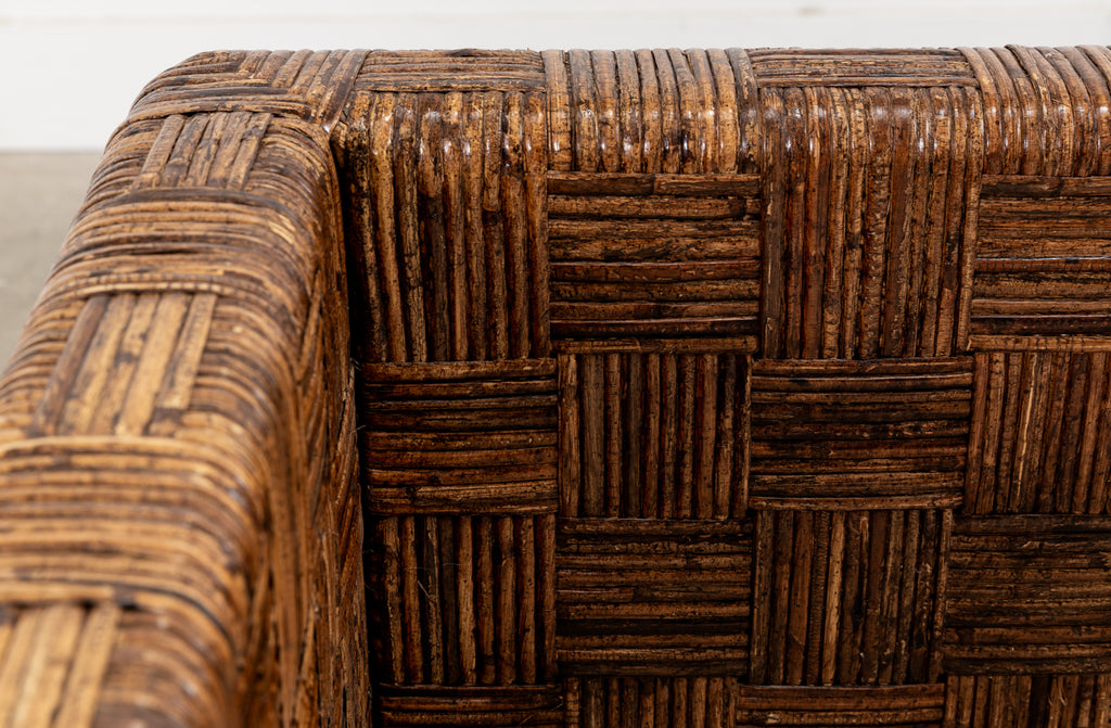 Billy Baldwin Style Two Part Cane Basketweave Parsons Sofa Settee