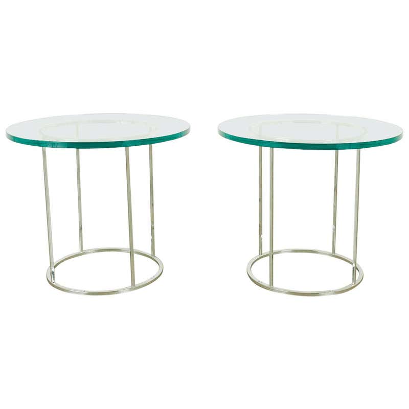 Pair of Milo Baughman Attributed Thin Line Chrome Drink Tables