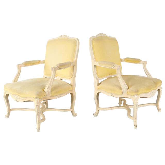 Pair of French Louis XV Style Painted Fauteuil Armchairs