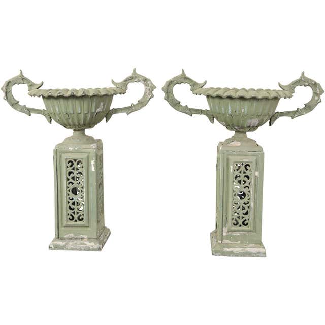 Pair of Neoclassical Style Painted Garden Urn Jardinaires