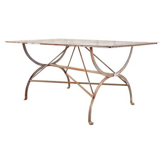 French Neoclassical Style Iron Curule Leg Garden Dining Table