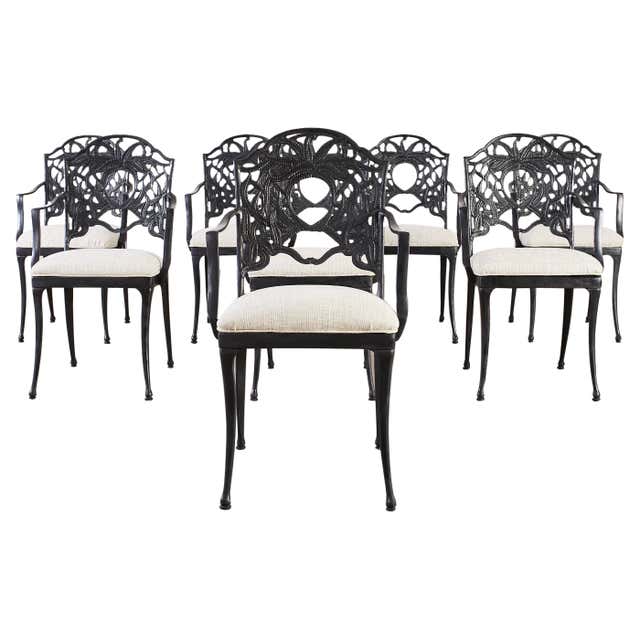Set of Eight Art Nouveau Style Aluminum Garden Dining Armchairs