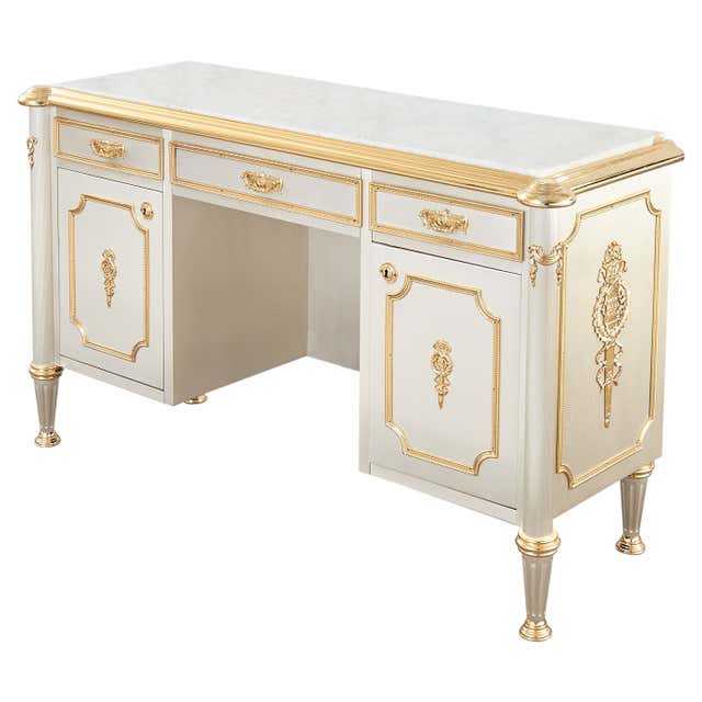 Maison Jansen Attributed Neoclassical Style Steel Marble Top Desk