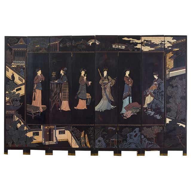 Chinese Export Eight Panel Coromandel Screen Six Beauties