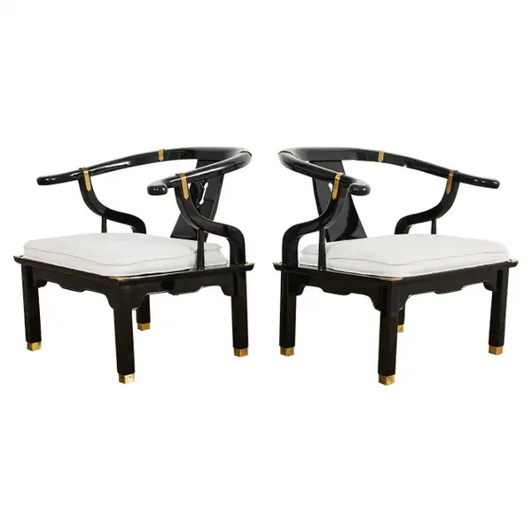 Pair of James Mont Style Lacquered Horseshoe Chairs by Century