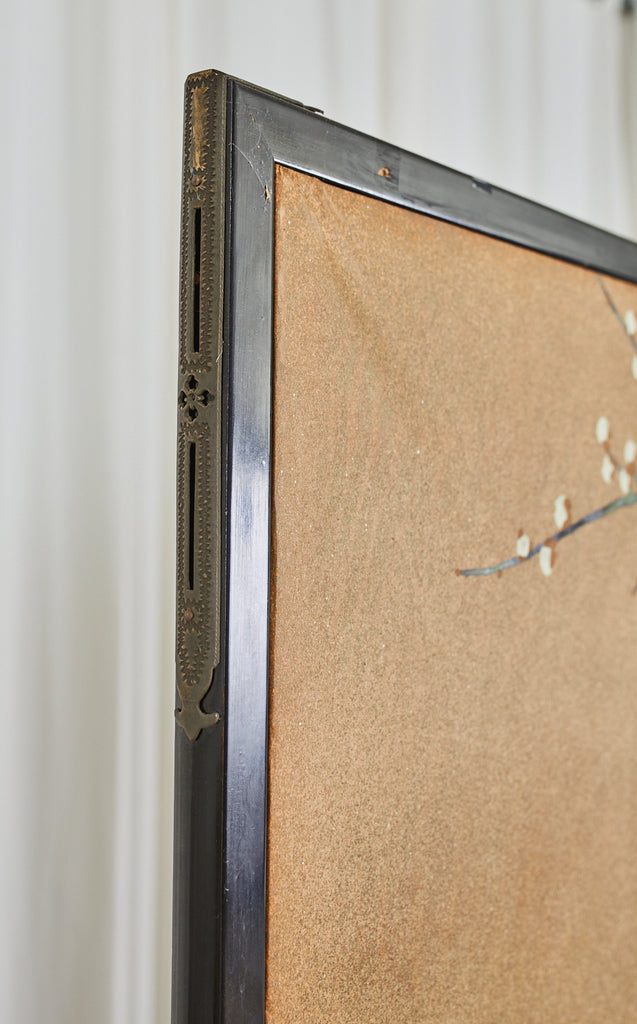 Japanese Showa Two Panel Screen Blossoming Prunus Tree