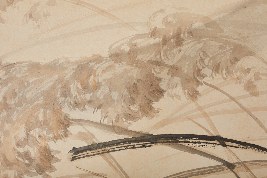 Japanese Taisho Two Panel Screen Heian Period Flute Player