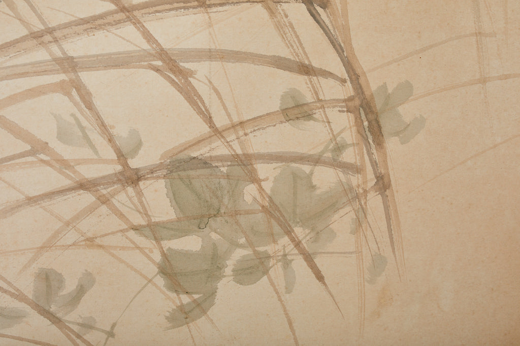 Japanese Taisho Two Panel Screen Heian Period Flute Player