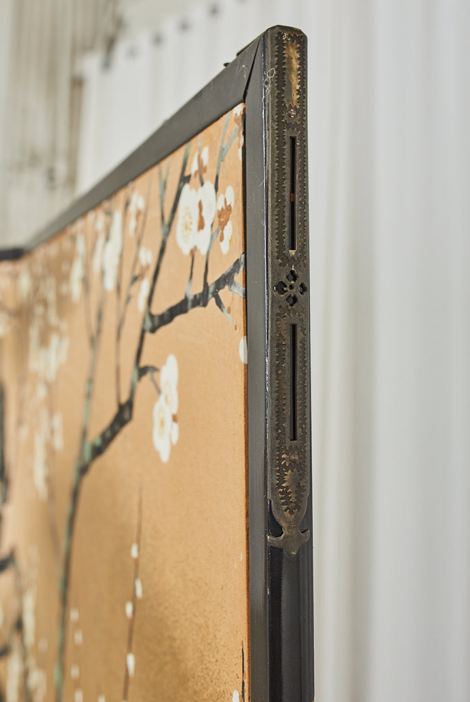 Japanese Showa Two Panel Screen Blossoming Prunus Tree