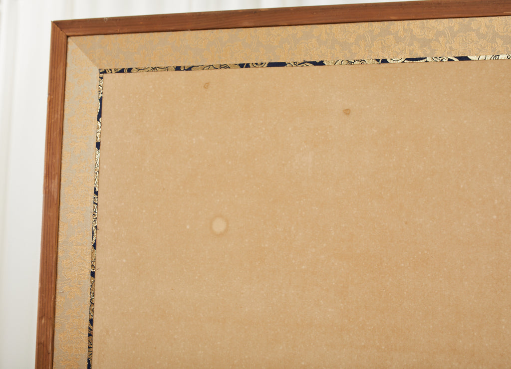 Japanese Taisho Two Panel Screen Heian Period Flute Player