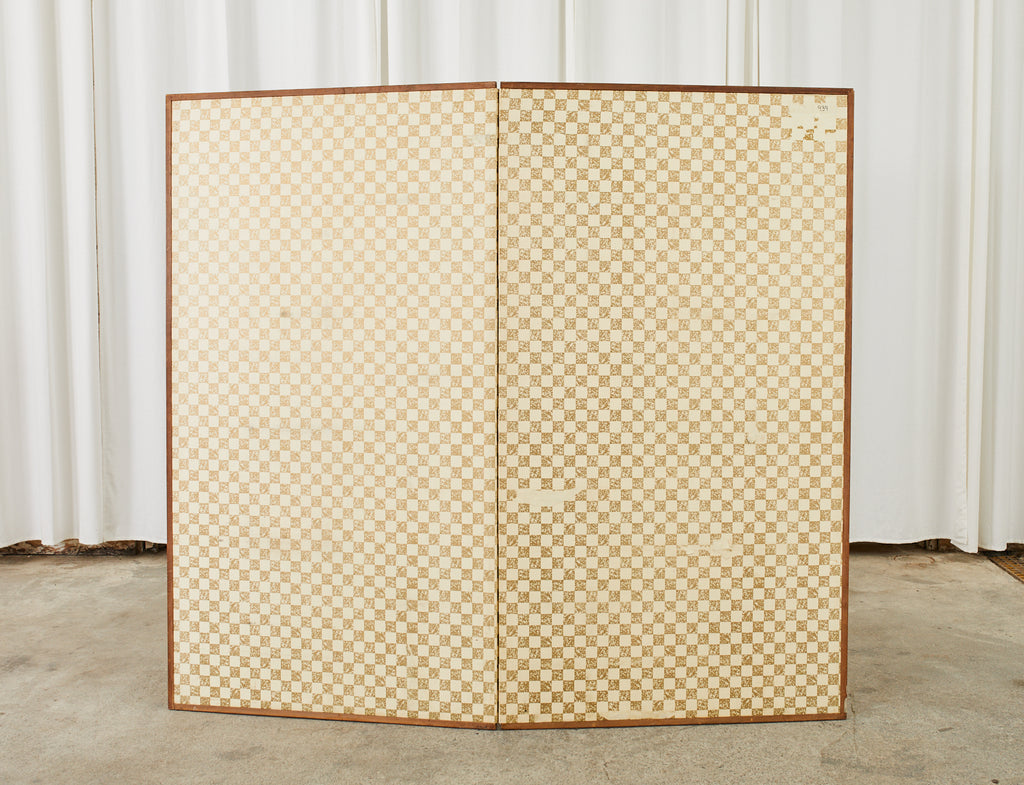 Japanese Taisho Two Panel Screen Heian Period Flute Player