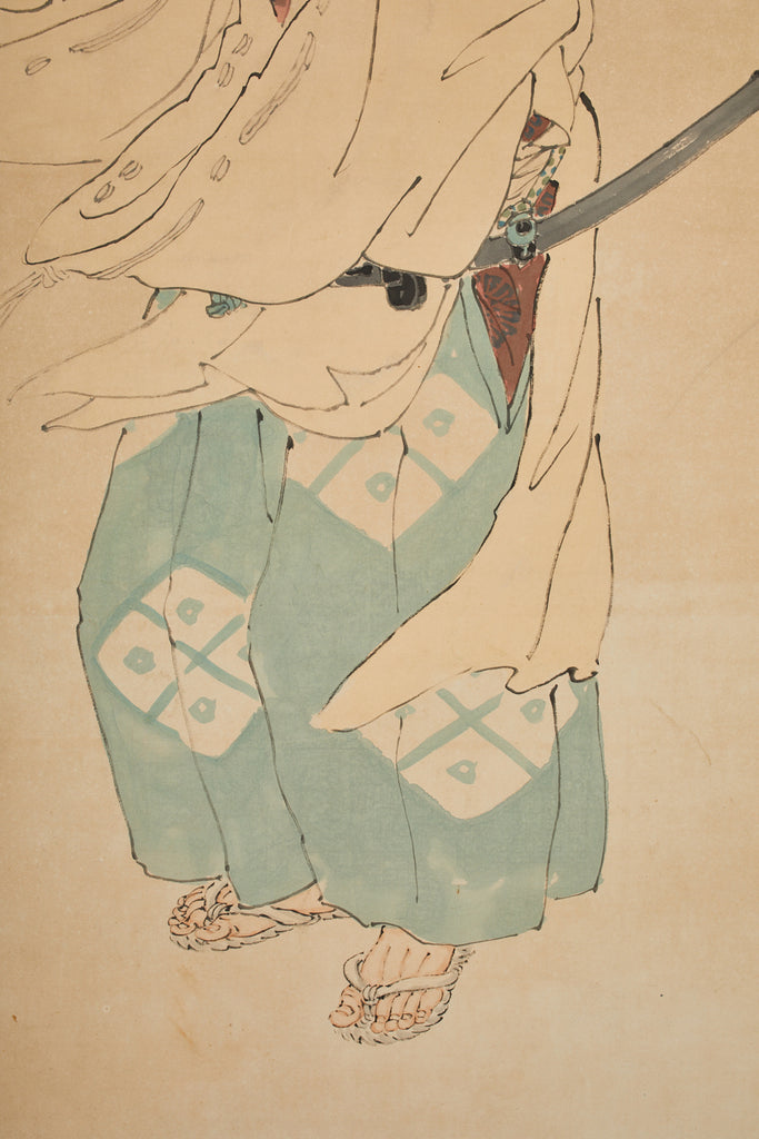 Japanese Taisho Two Panel Screen Heian Period Flute Player