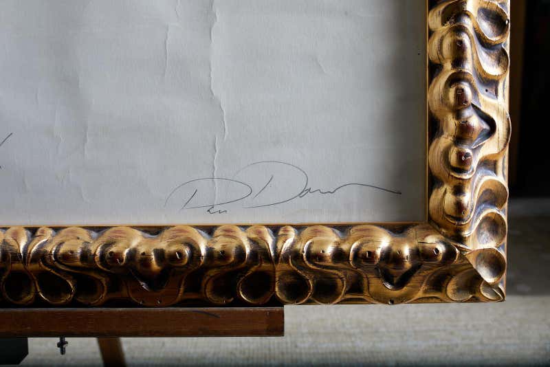 Large Framed Drawing of a Baby Rhino Head