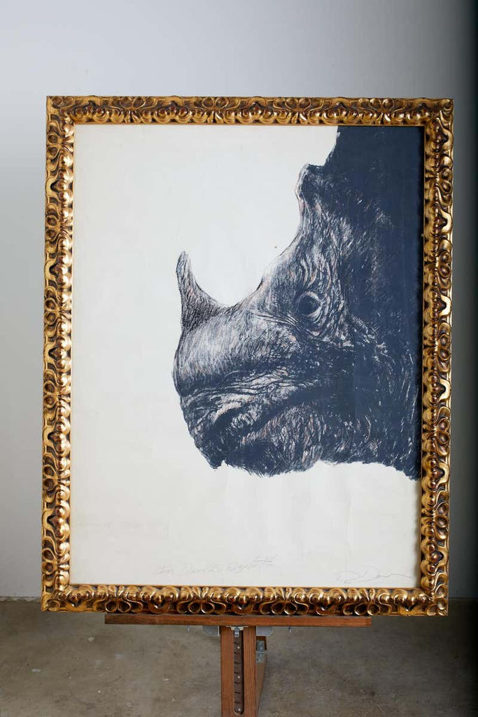 Large Framed Drawing of a Baby Rhino Head