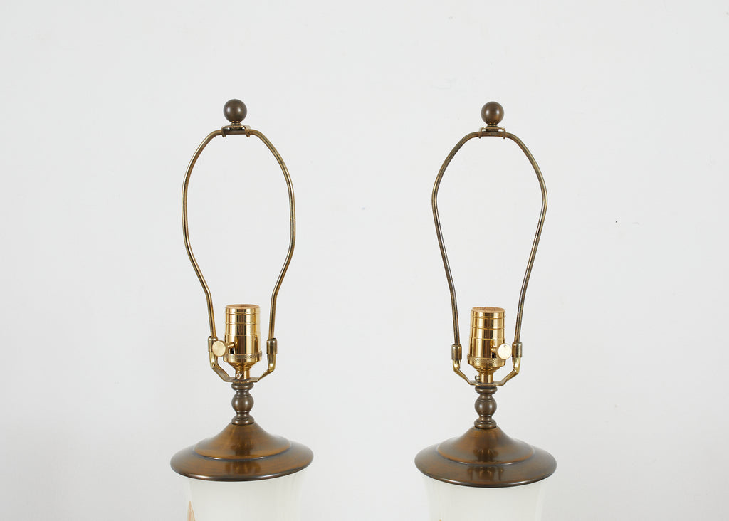 Pair of English Decalcomania Regency Style Table Lamps