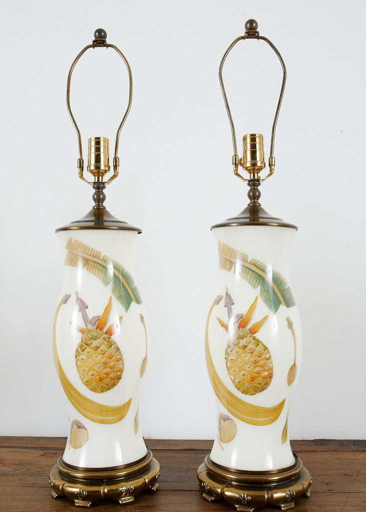 Pair of English Decalcomania Regency Style Table Lamps