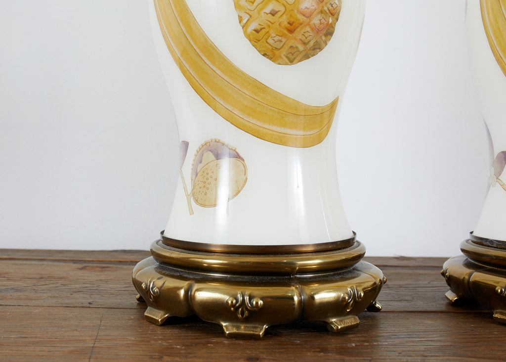 Pair of English Decalcomania Regency Style Table Lamps