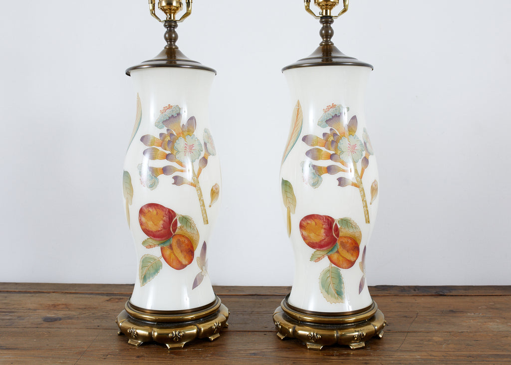Pair of English Decalcomania Regency Style Table Lamps