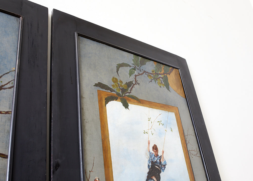 Set of Three French Chinoiserie Framed Canvas Paintings