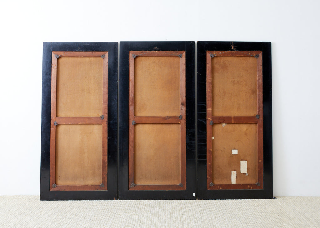 Set of Three French Chinoiserie Framed Canvas Paintings