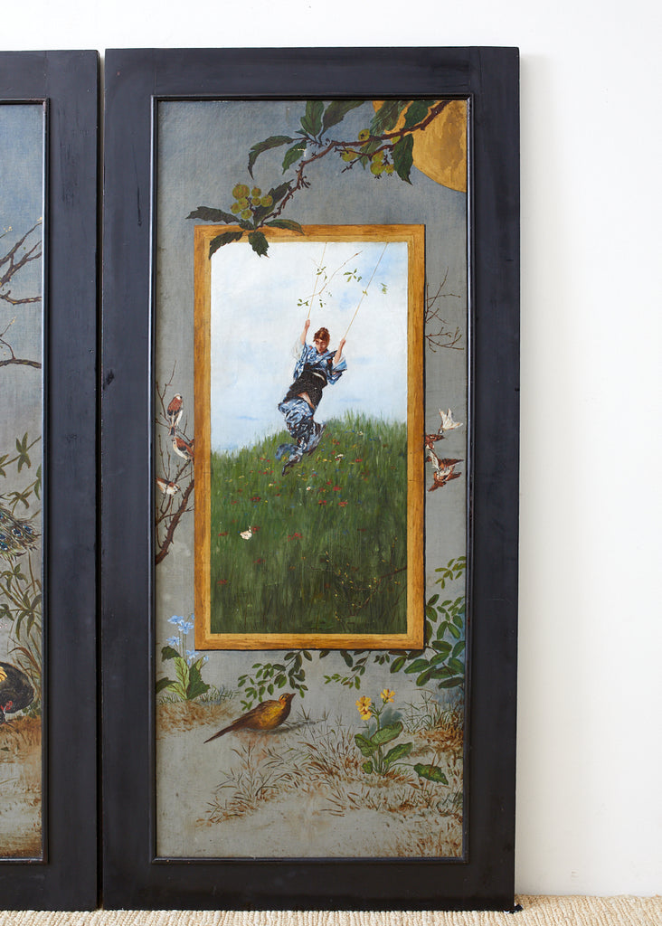 Set of Three French Chinoiserie Framed Canvas Paintings