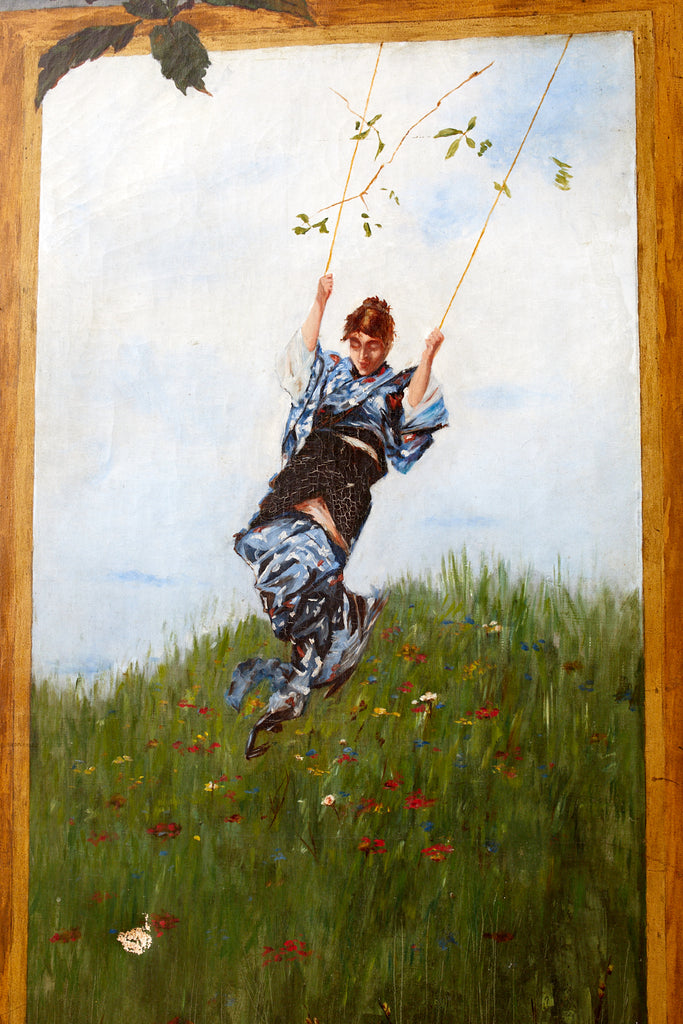 Set of Three French Chinoiserie Framed Canvas Paintings