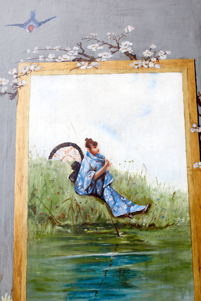 Set of Three French Chinoiserie Framed Canvas Paintings