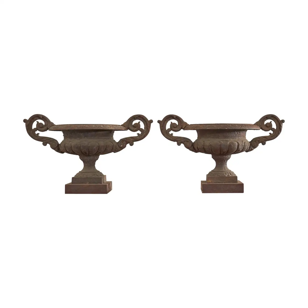 Pair of Diminutive English Cast Iron Urn Jardinaires