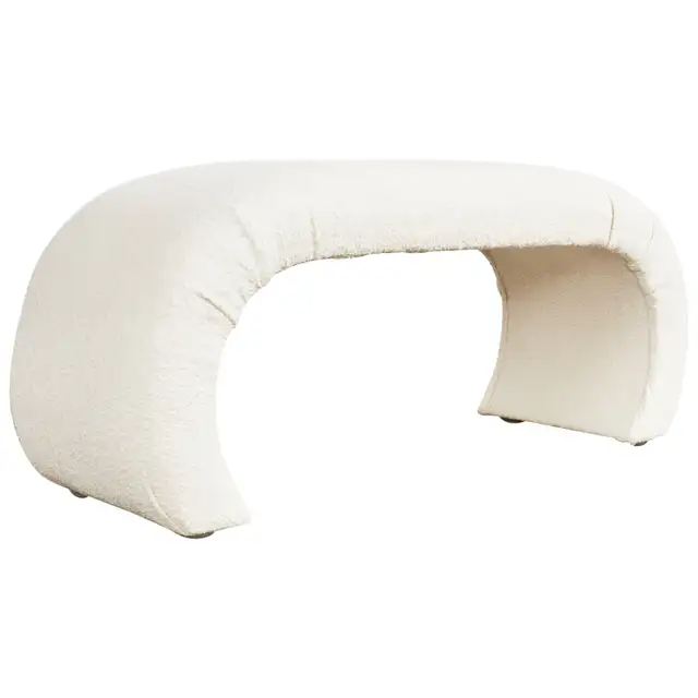 Karl Springer Style Waterfall Scroll Bench with Bouclè Upholstery