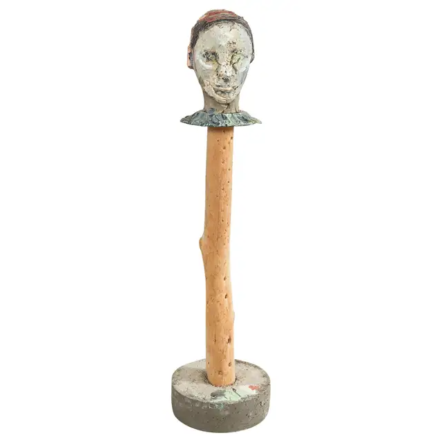 Ira Yeager Sculpture Pierrot Clown Head on Stand