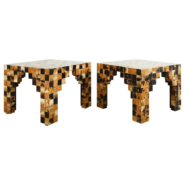 Pair of Tessellated Horn Block Tables Designed by Thomas Britt