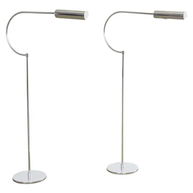 Pair of Mid-Century Modernist Chrome Gooseneck Floor Lamps