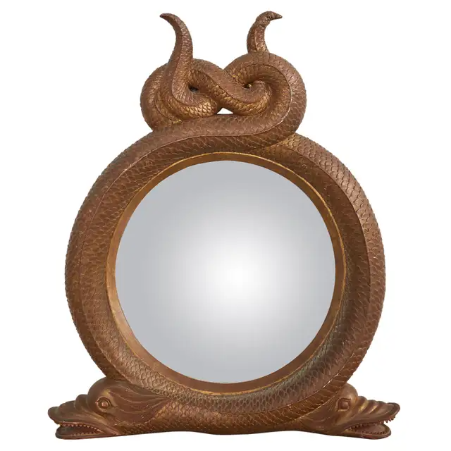English Regency Style Giltwood Carved Dolphin Serpentine Mirror