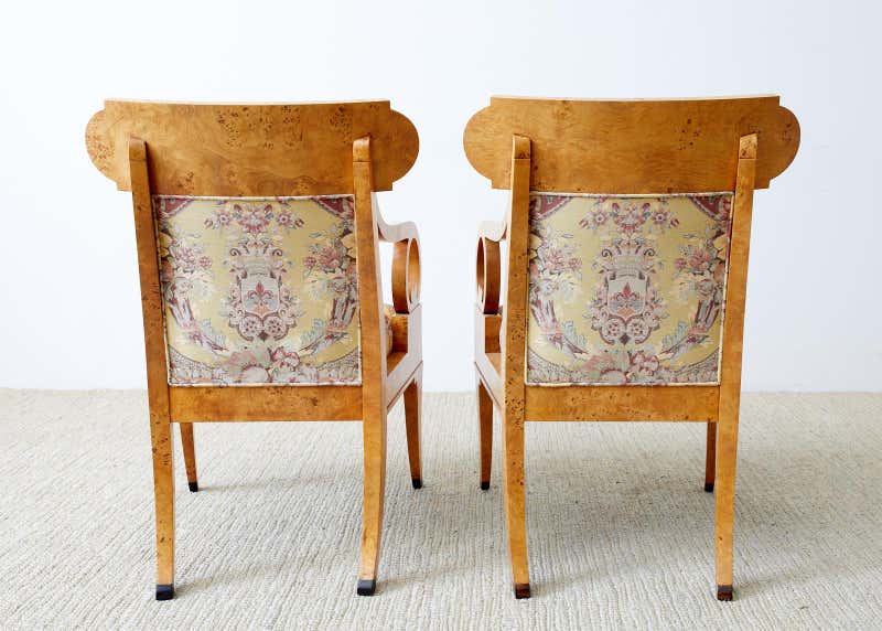 Set of Twelve Baker Regency Style Burl Wood Klismos Armchairs