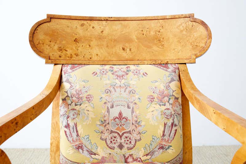 Set of Twelve Baker Regency Style Burl Wood Klismos Armchairs