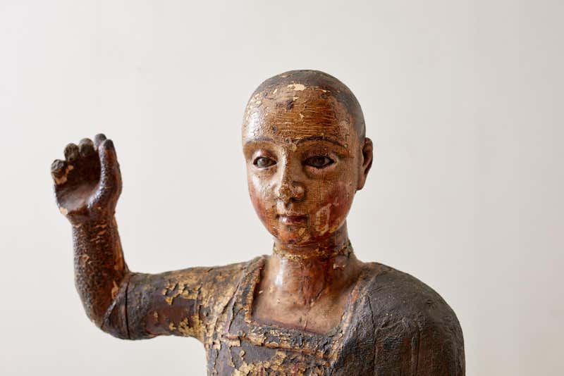 18th Century Italian Carved Santo Boy Sculpture Icon