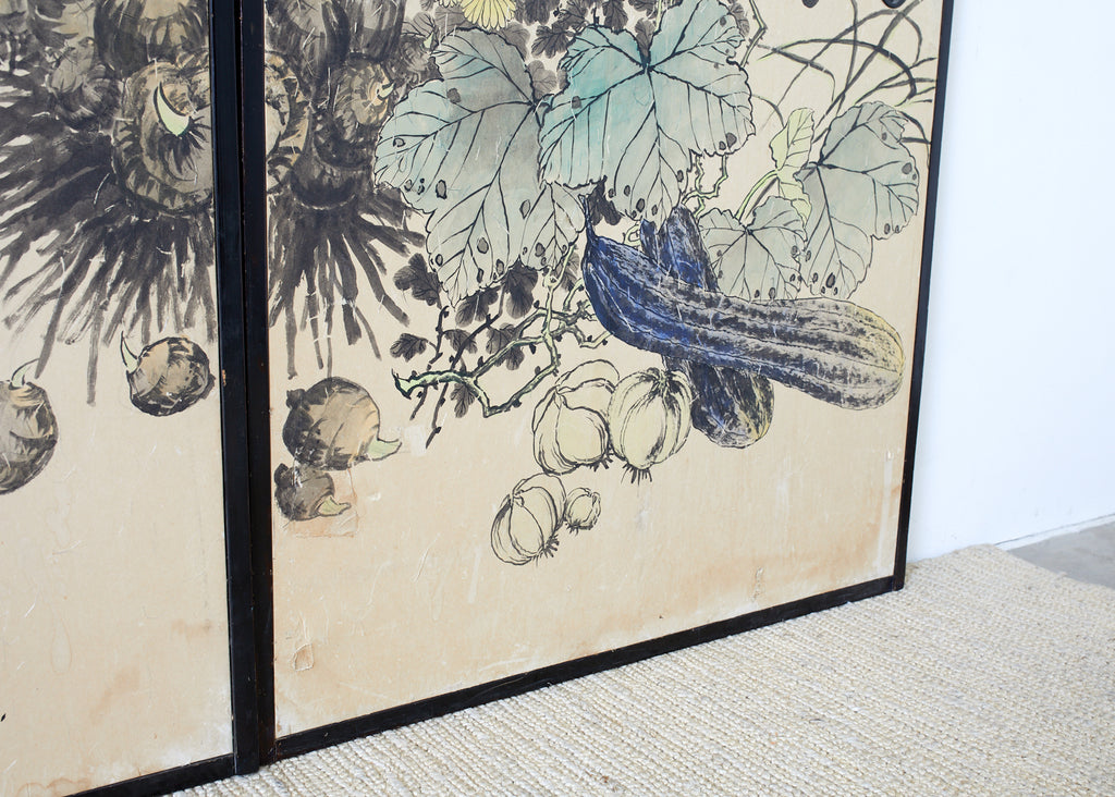 Set of Four Japanese Fusuma Painted Door Panels